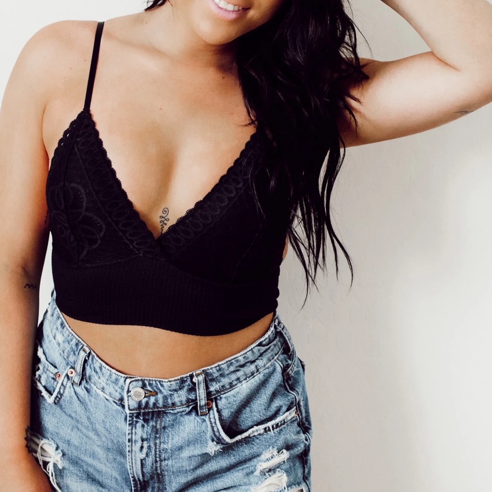 NWT Black Floral Longline Bralette